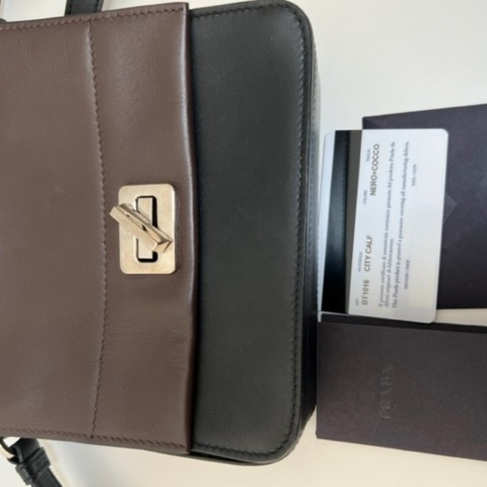 Prada BT1016 Calf Leather Crossbody Bag Brown and Brown NWT Perfect Condition - Picture 2 of 13
